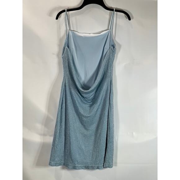 HUGO BUSCATI COLLECTION Women's Blue Shimmer Vintage Spaghetti Strap Dress SZ M - Picture 4 of 12